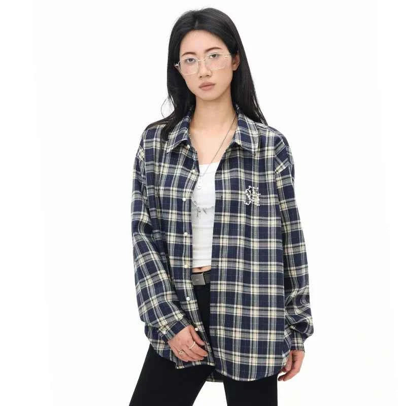 Women Luxury Japanese Style Plaid Blouse Shirt