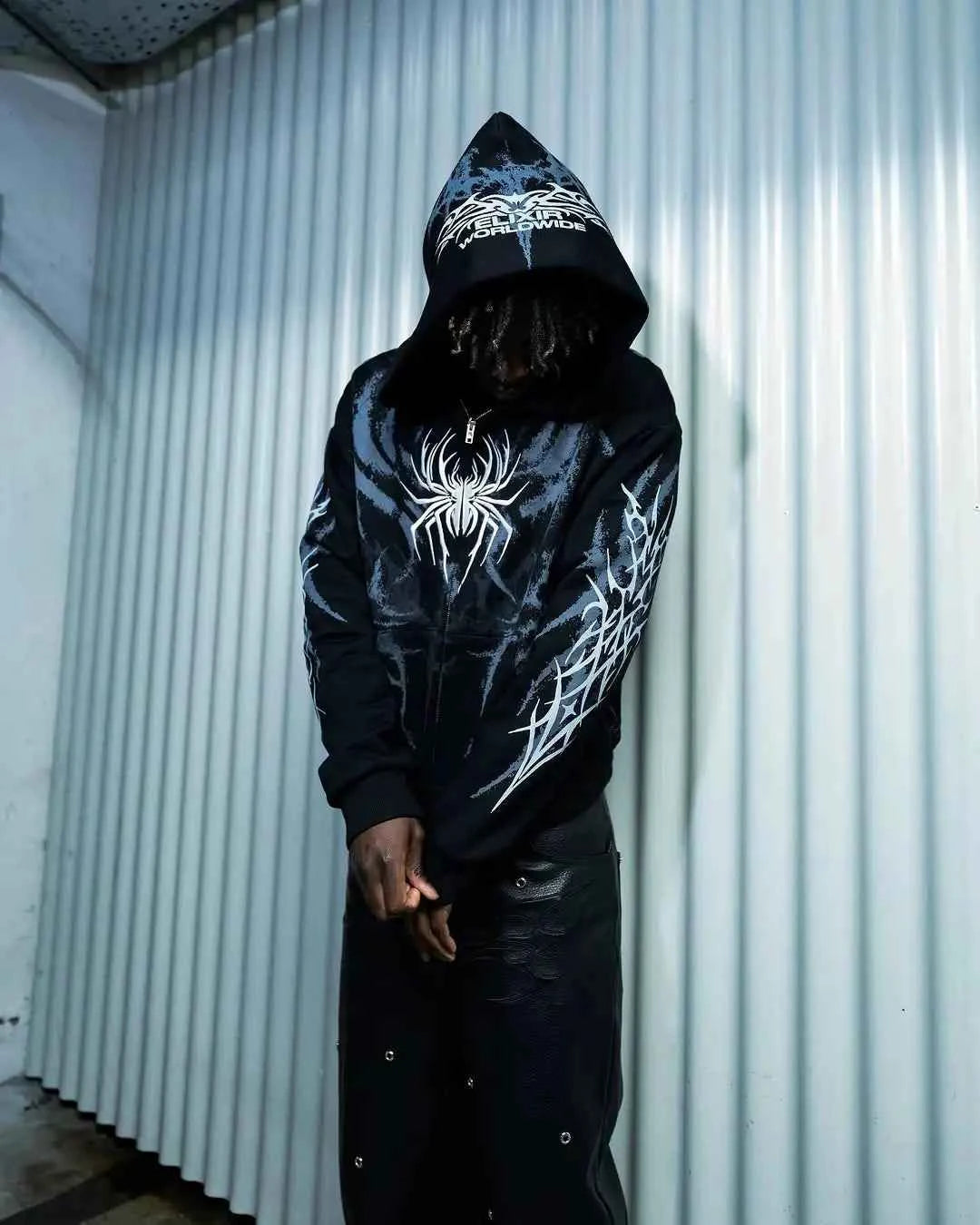 Spider Design Retro Punk Zipper Sweatshirt