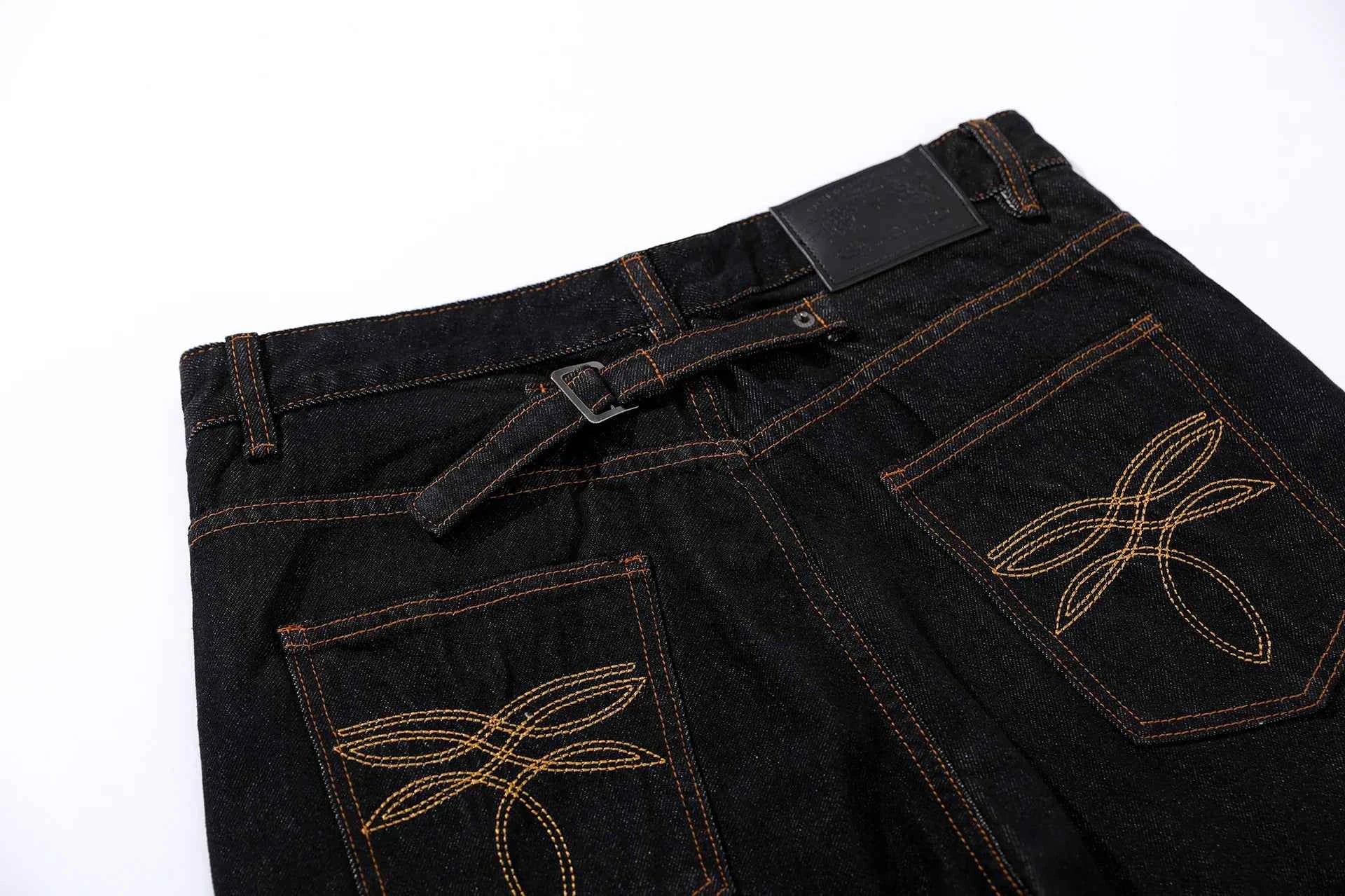 American Style Embroidery Flared Wide Leg Jeans