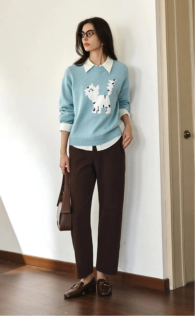 Lazy Style Funny Cat Knit Sweater - Luxuryurbanwear