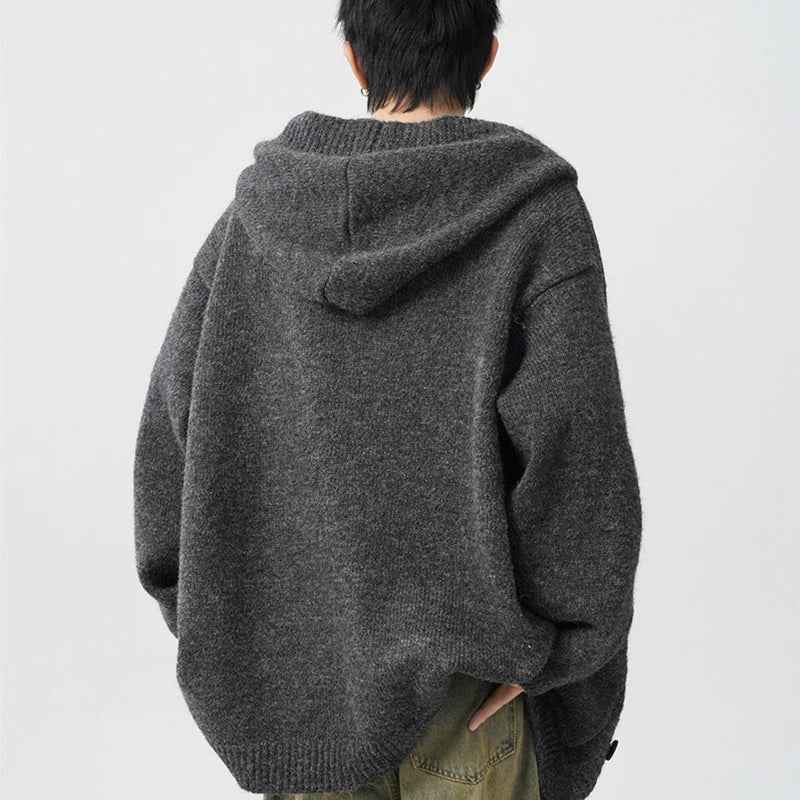 Men's Comfort Cozy Gray Knitted Hooded Cardigan