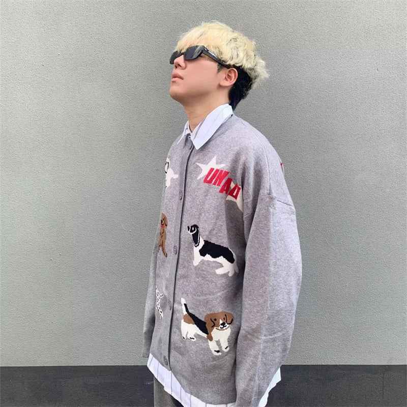 Y2K Cute Cartoon Dog Knitwear Cardigan