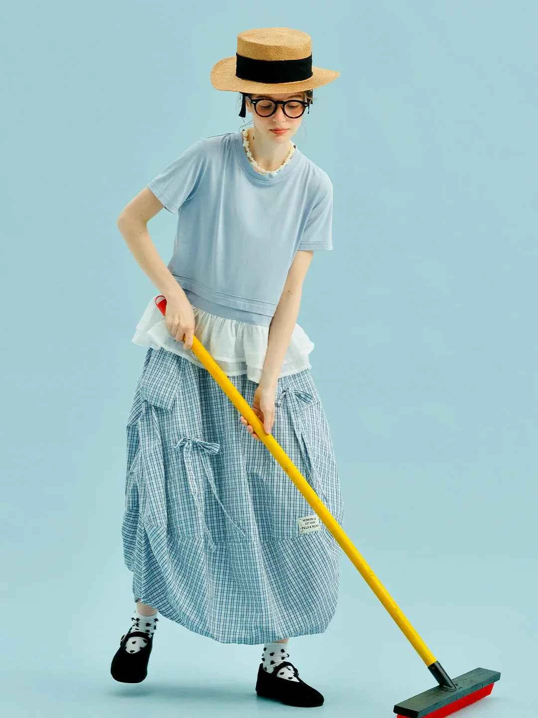 Light Blue Ruffle Hem Boho T-Shirt