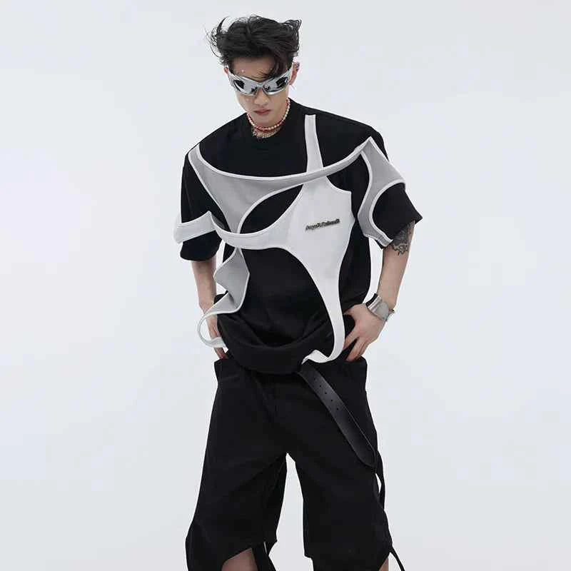 Men Streetwear Color Contrast Splicing Design T-Shirt