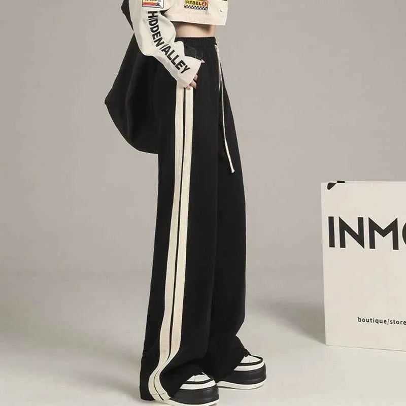 Women Cute Striped High Waist Wide Leg Sweatpants