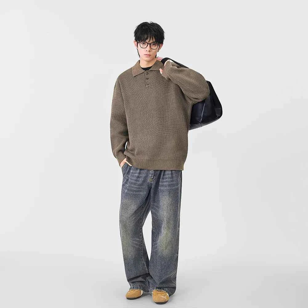 Y2K Cozy Ribbed Knit Polo Collar Sweater
