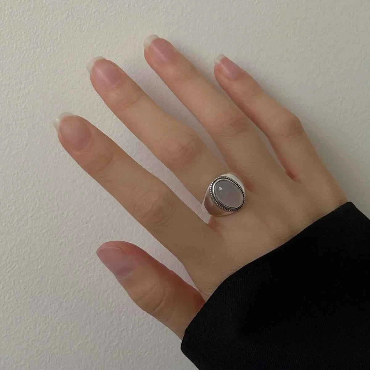 Elegant Oval Stone Cuff Finger Ring