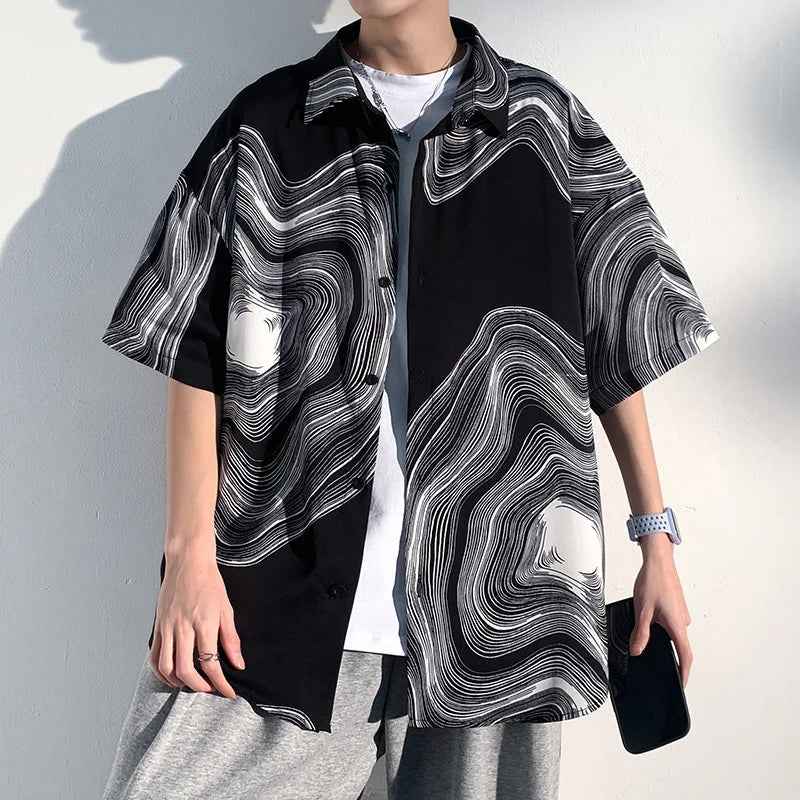 Men's Retro Print Loose Fit Ice Shirt