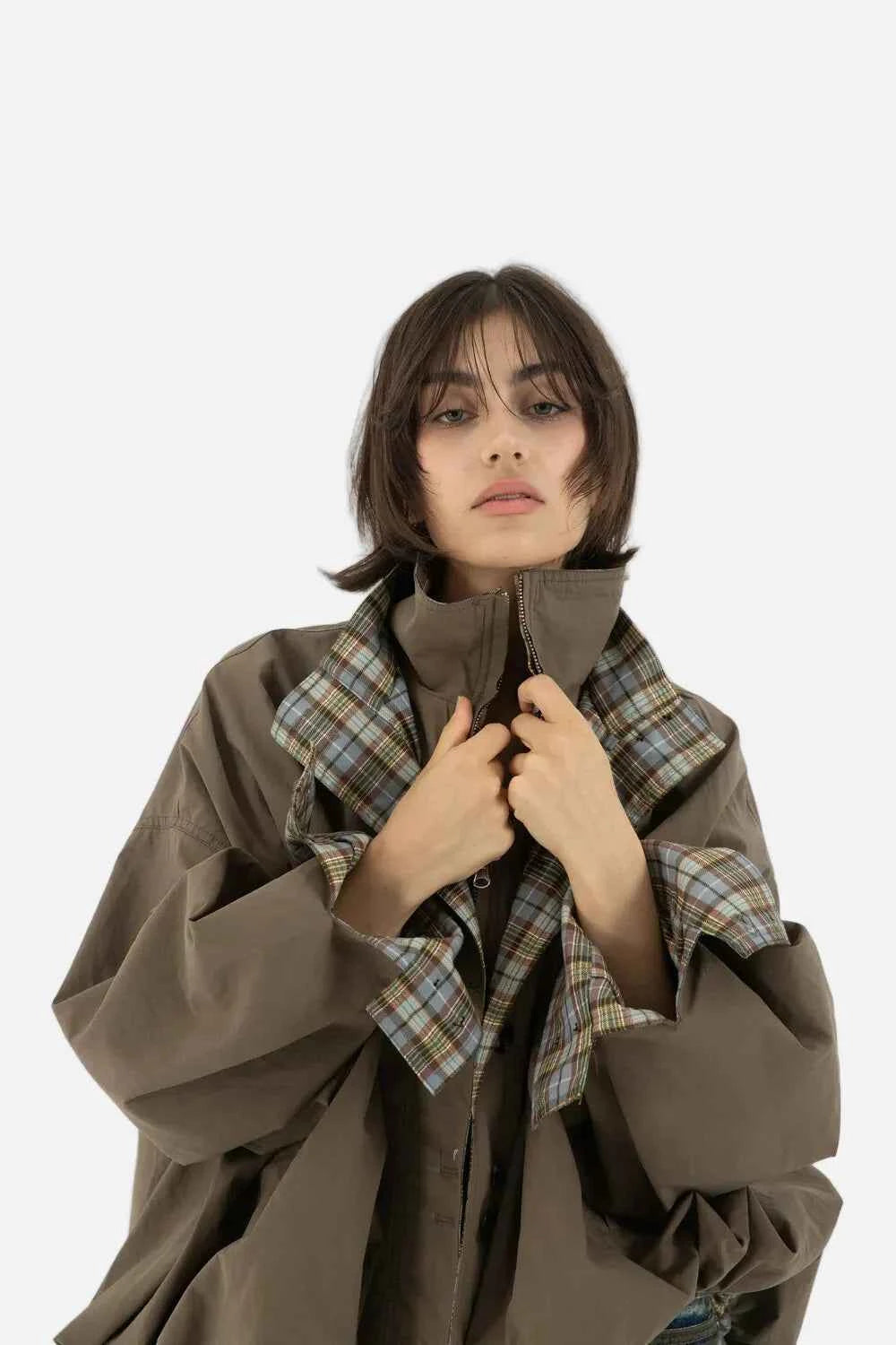 Elevated Retro Colorblock Plaid Casual Jacket
