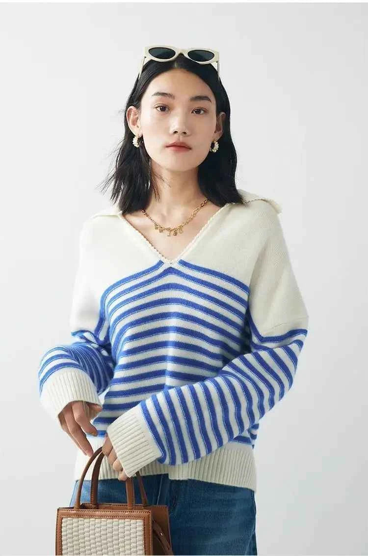 Stylish Striped Winter Knit Pullover Sweater