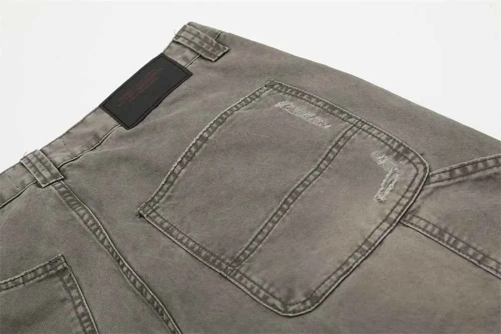 Streetwear Carpenter Washed Distressed Cargo Jeans