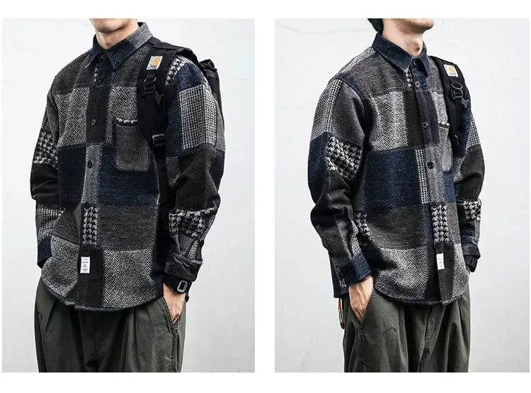 Retro Dark Color Plaid Shirt