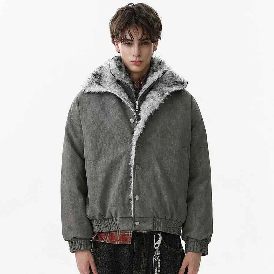 Streetwear Winter Vintage Fur Thicken Parkas Jacket