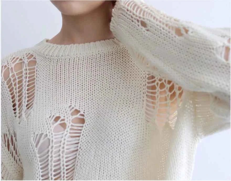 Women Autumn Hollow Out Knitted Sweater