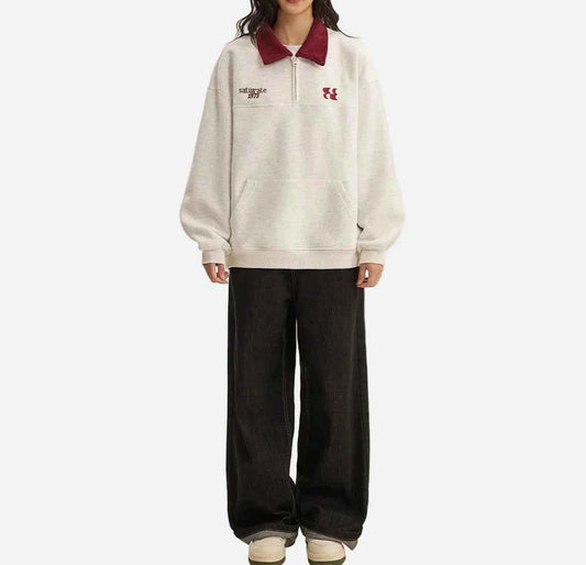 Velvet Embroidered Turn-Down Collar Sweatshirt