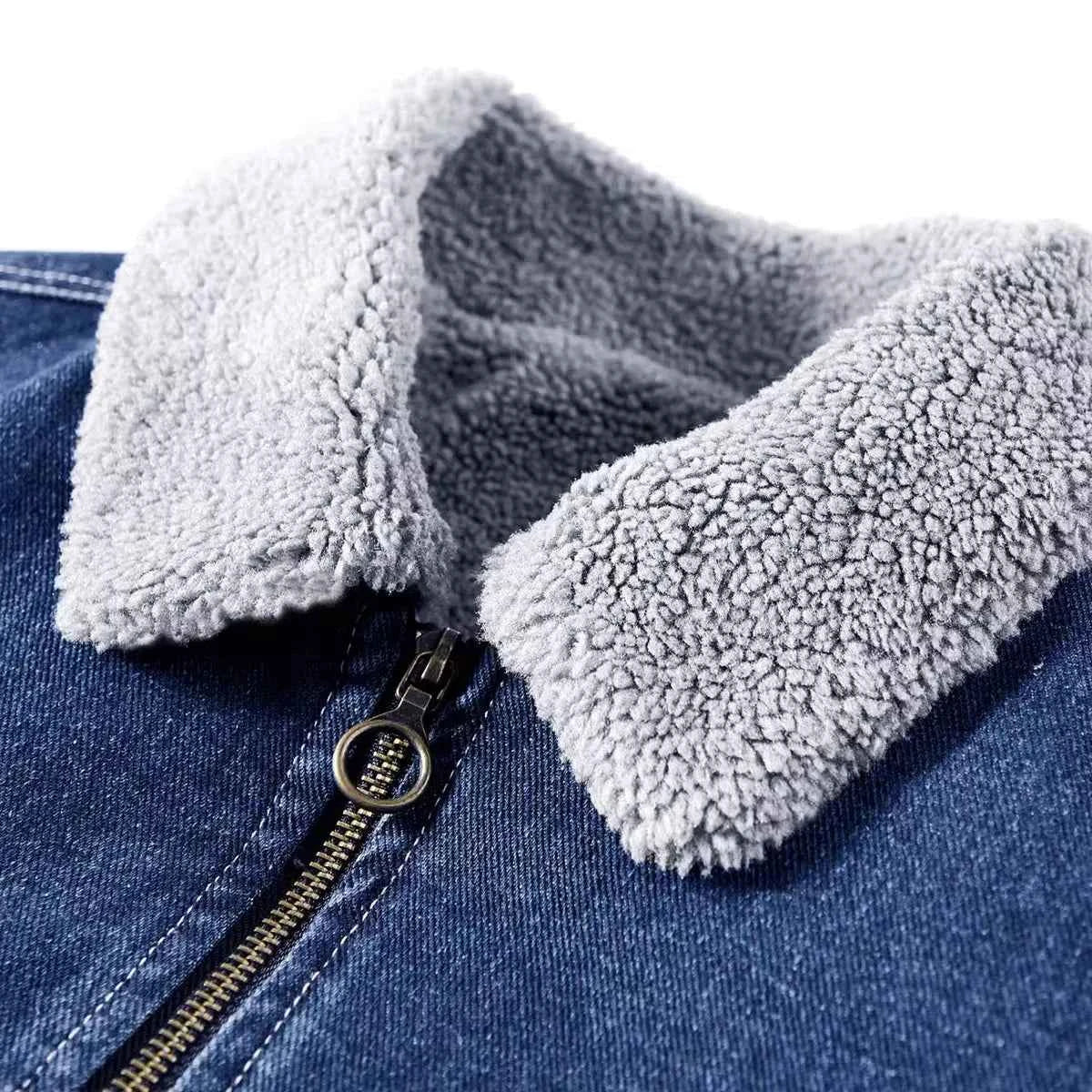 Thicken Turn-Down Fur Collar Fleece Denim Jacket