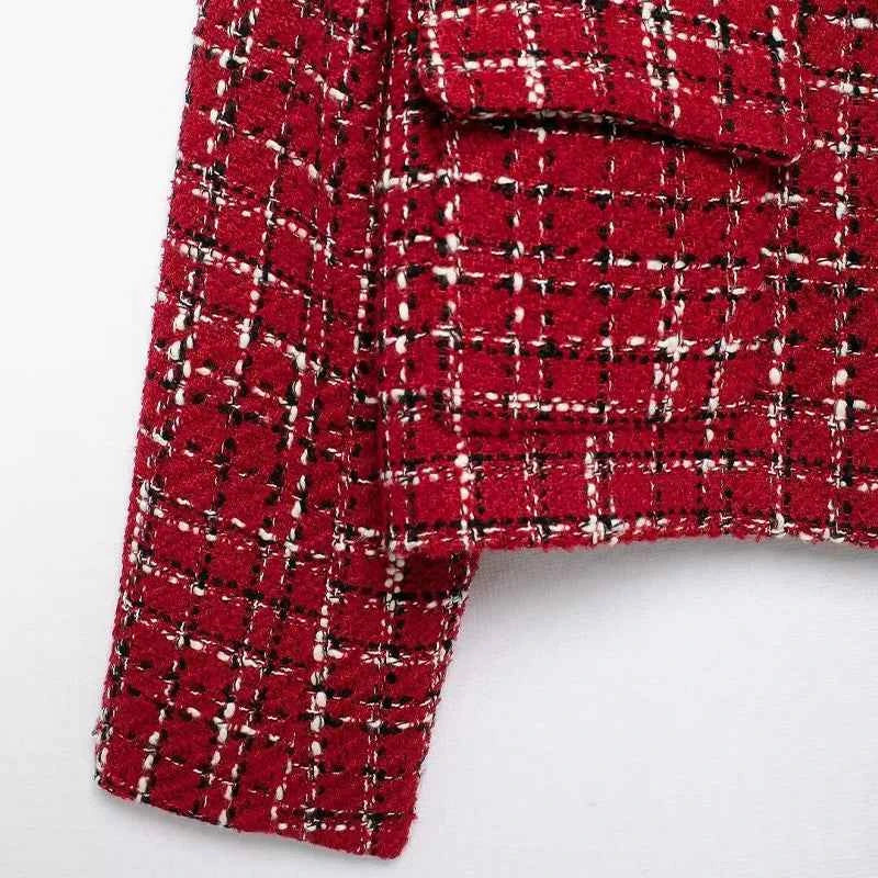 Vintage Red Turn-Down Collar Lapel Jacket