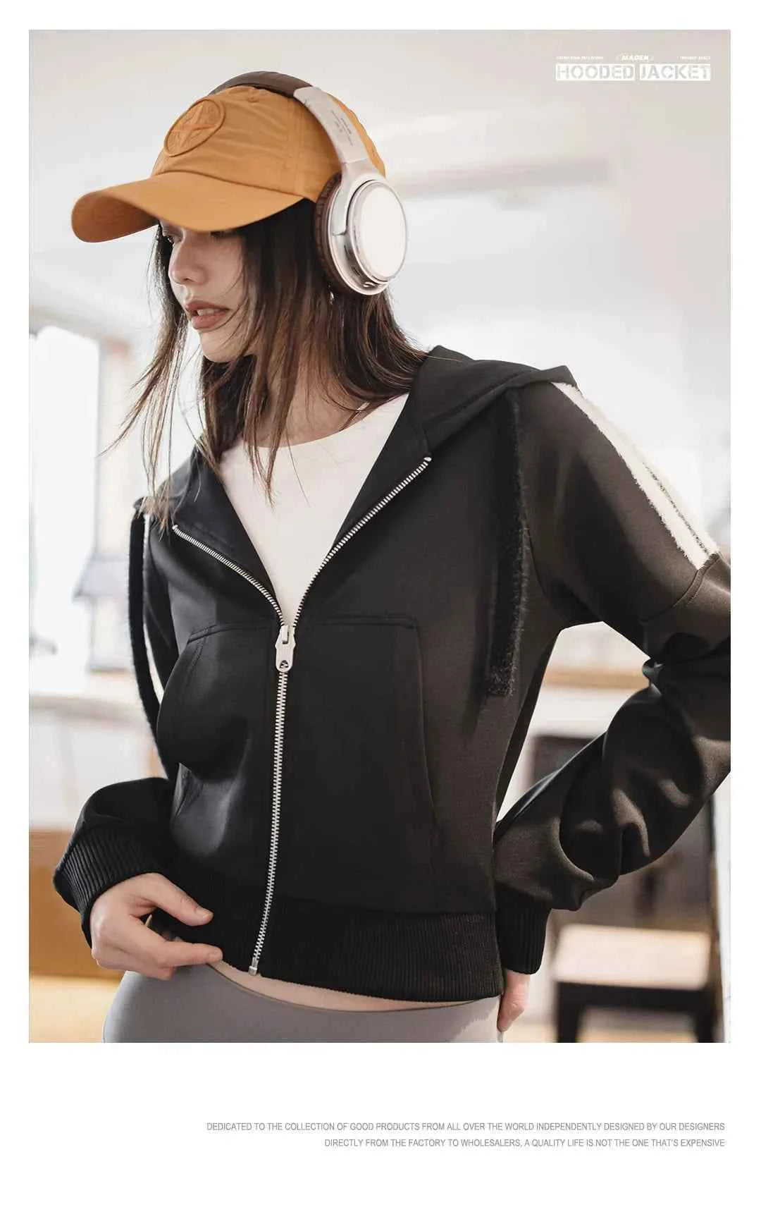 Black Striped Zipper Sweatshirt