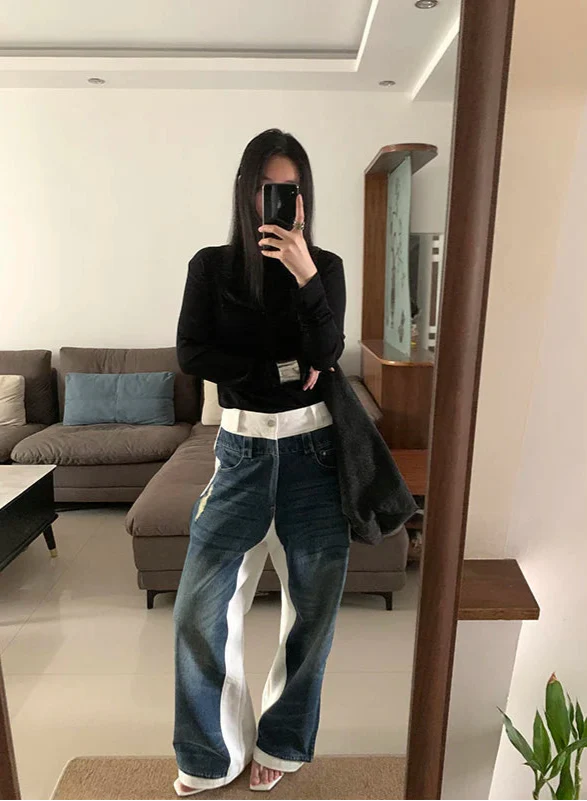 Durable Y2K Blue Patchwork Cool Hip Hop Jeans - Luxuryurbanwear