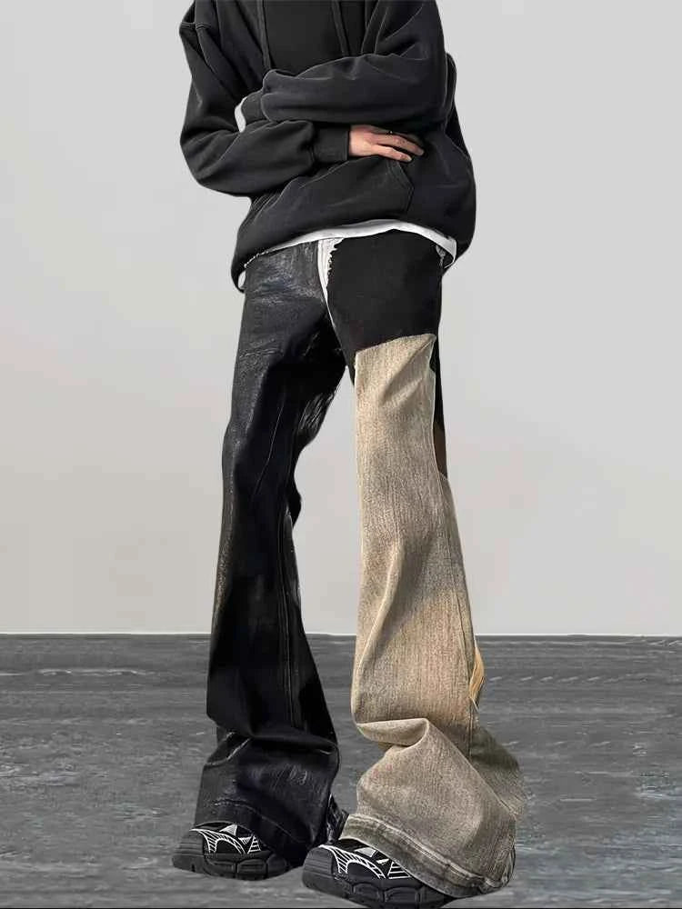Distressed Detail Patchwork Baggy Flare Jeans