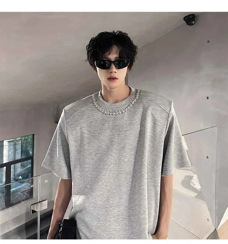 Vintage Oversized Loose Chain Shoulder Pad T-Shirt