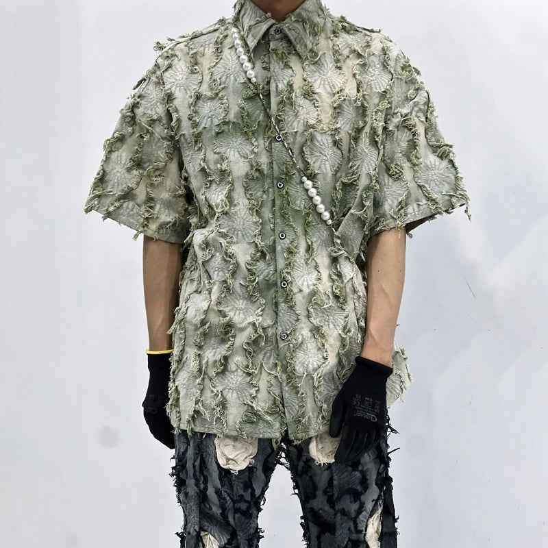 Summer Patchwork Tassel Short Sleeve Shirt