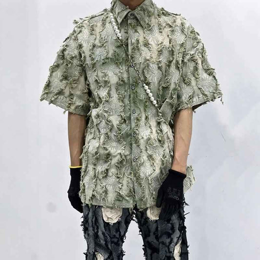 Summer Patchwork Tassel Short Sleeve Shirt