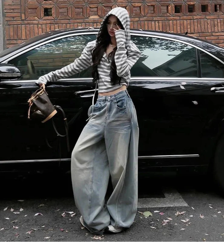 Japanese 2000s Style Oversized Blue Denim Jeans - Luxuryurbanwear