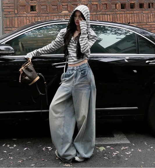 Japanese 2000s Style Oversized Blue Denim Jeans - Luxuryurbanwear
