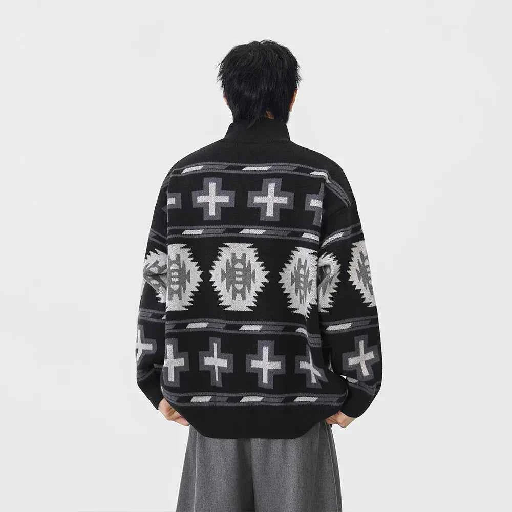 Geometric Pattern Casual Full Zip Cardigan
