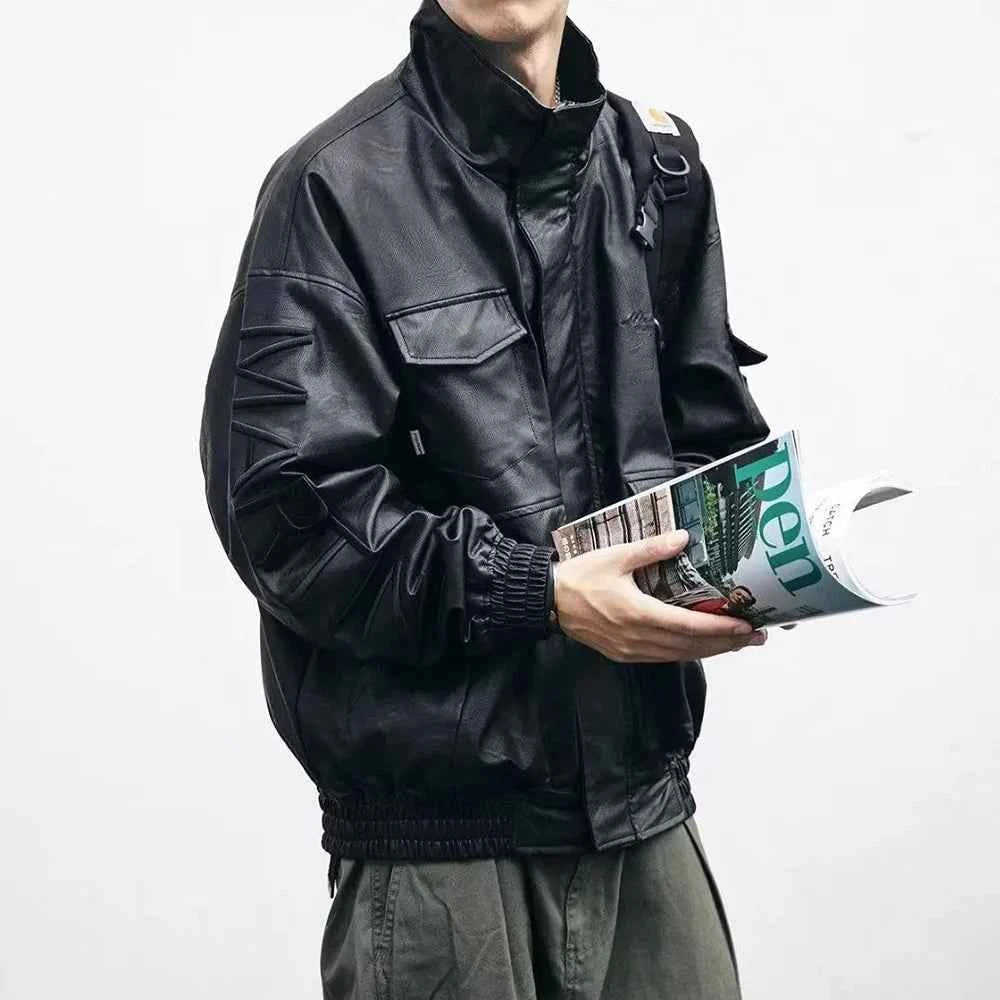 Men Durable Versatile Casual Leather Biker Jacket