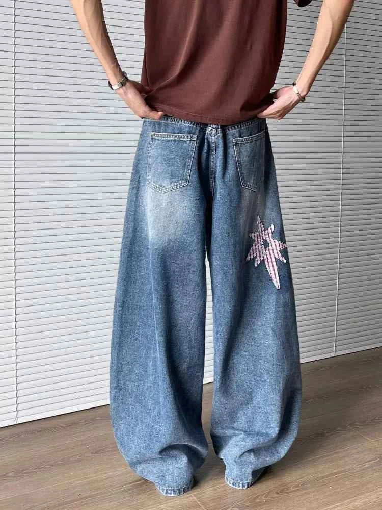 Star Embroidery Baggy Stacked Hip Hop Jeans