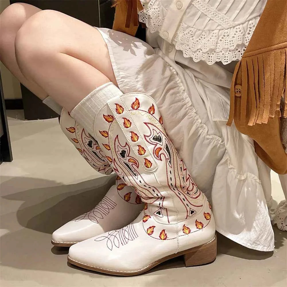 Embroidered Western Mid Calf Cowgirls Boots