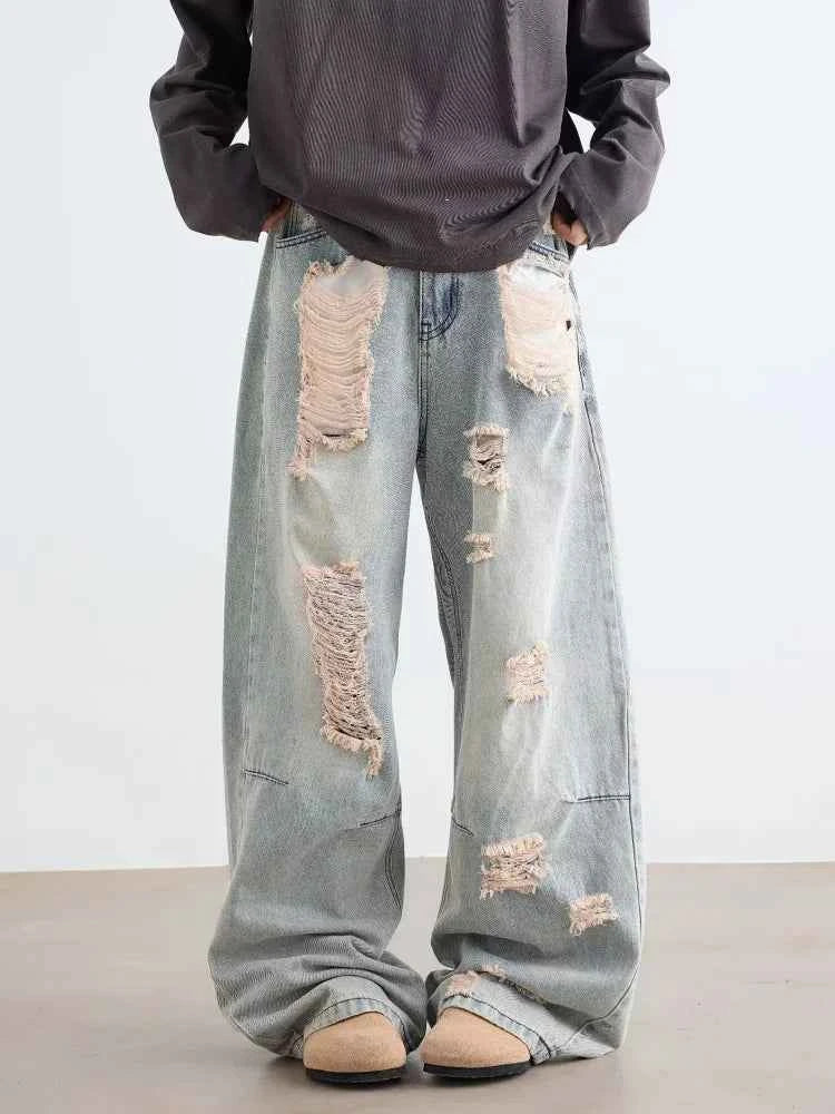 Gothic Blue Vintage Ripped Baggy Jeans