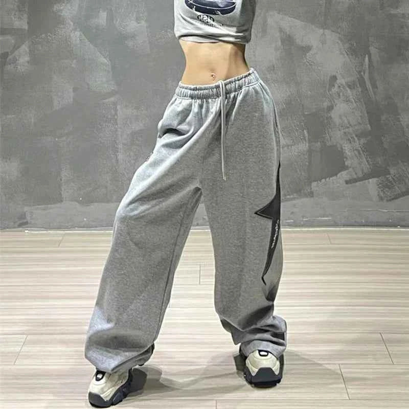 Embroidered Star Loose High Waist Sweatpants