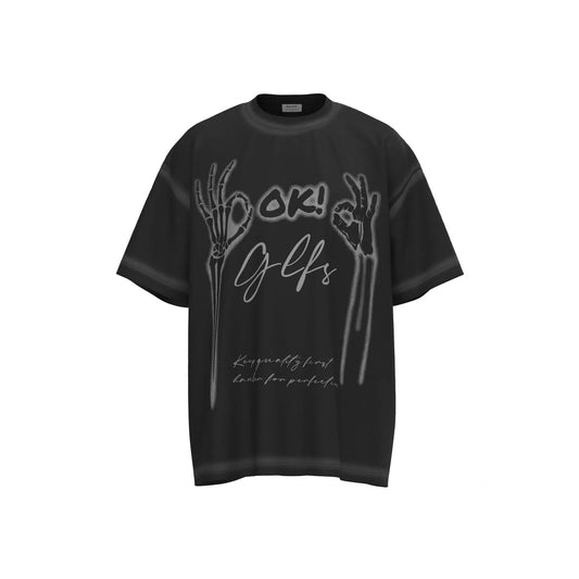 Black Lining Skeleton Hands Graphic T-Shirt