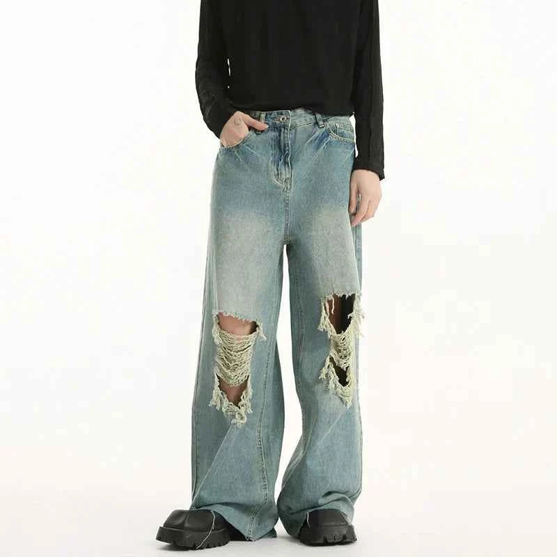 Distressed Broken Hole Straight Leg Jeans