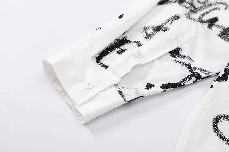 Premium Streetwear Bold Graffiti Print Long Sleeve Shirt