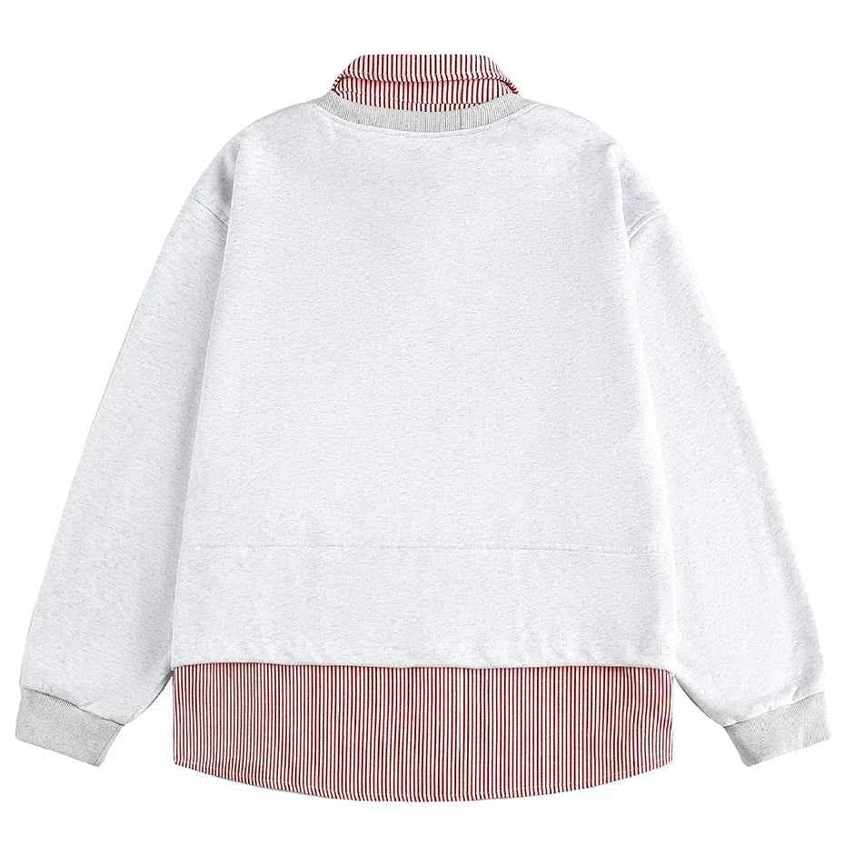 Oversized Casual Fake Two Piece Varsity Sweatshirt