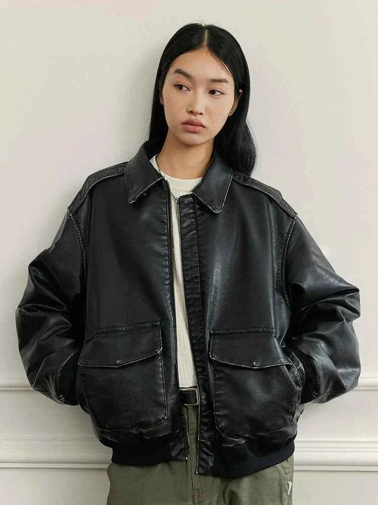 Handsome Vintage Distressed Black Leather Jacket