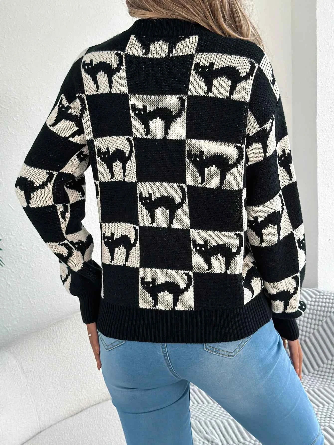 Y2K Signature Halloween Plaid Knitted Sweater
