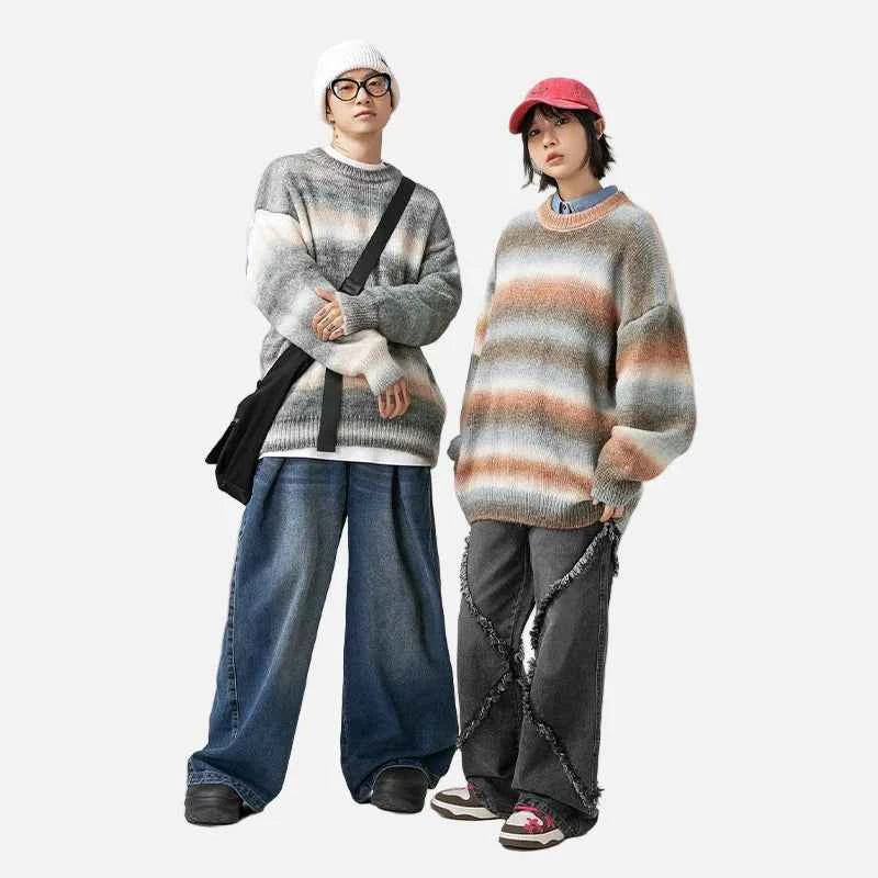 Cozy Gradient Striped Oversized Knitwear Sweater