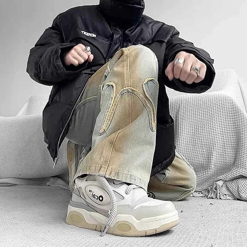 Streetwear Washed Blue Baggy Stack Jeans