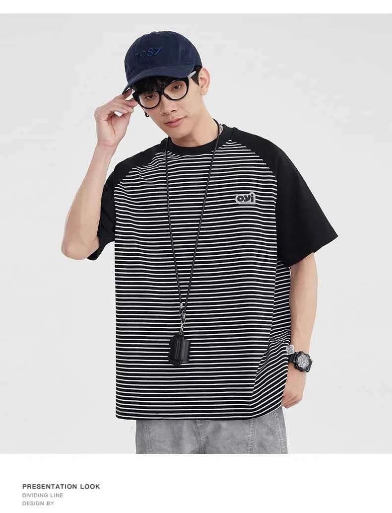 High-Quality Striped Splice Loose Casual Summer T-Shirt