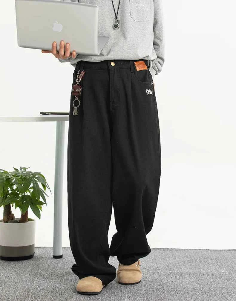 Trendy American Style Solid Color Wide Leg Jeans