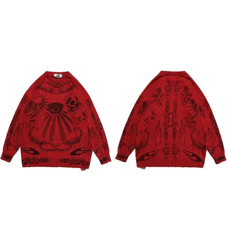 Effortless Rose Eye Scorpion Print Knitted Sweater