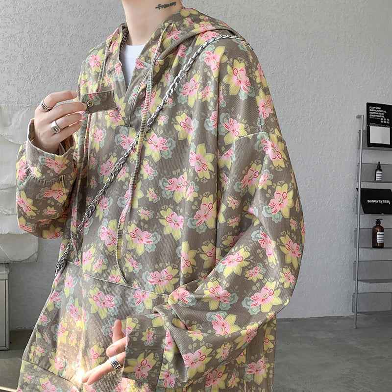 Cool Vintage Floral Printed Loose Hoodie