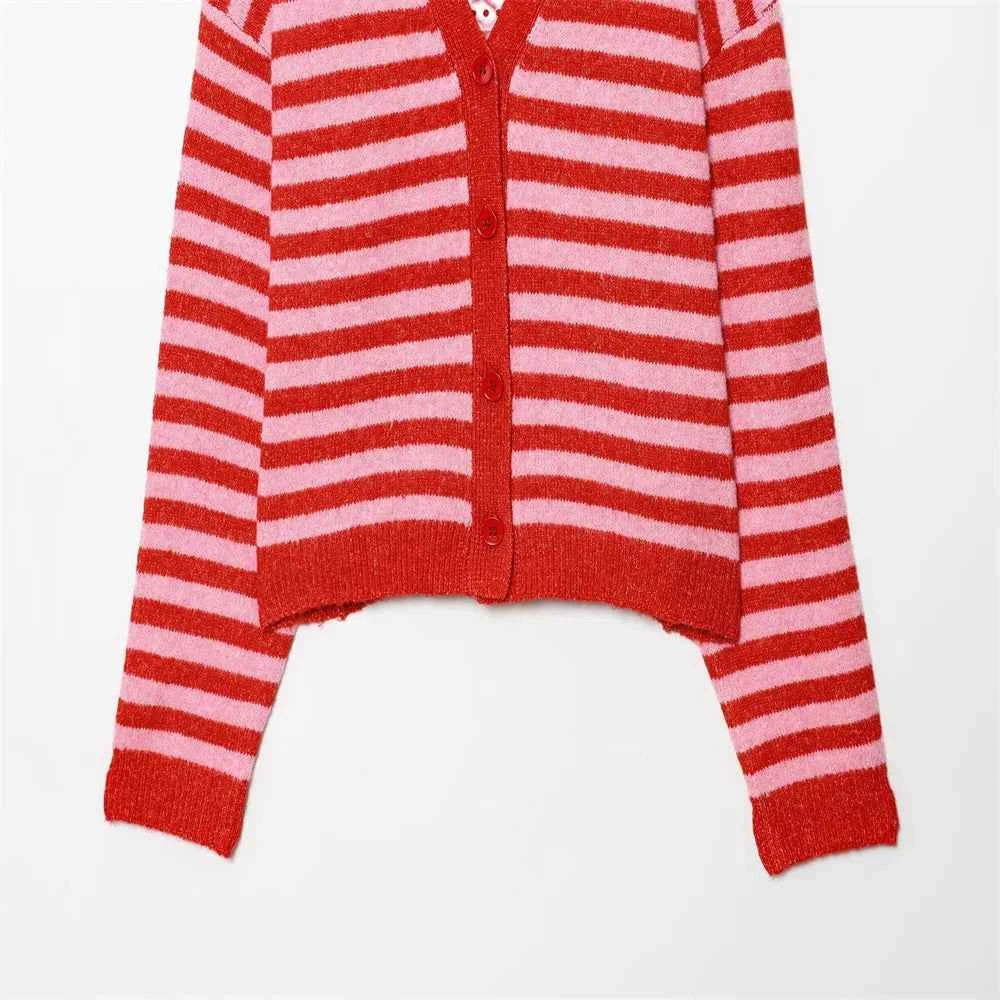 Versatile Striped Retro Loose Knit Cardigan
