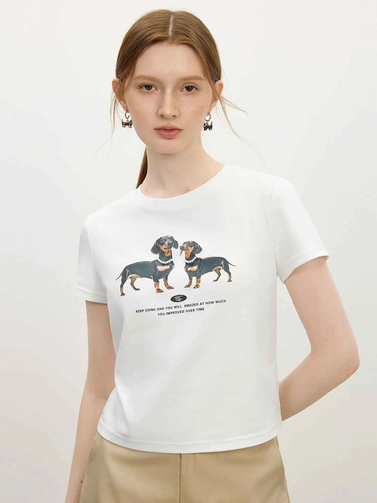 Retro Americana Whimsical Hound Print T-Shirt
