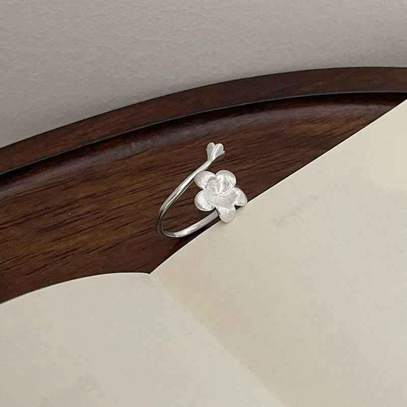 Elegant Asymmetric Flower Sterling Silver Ring